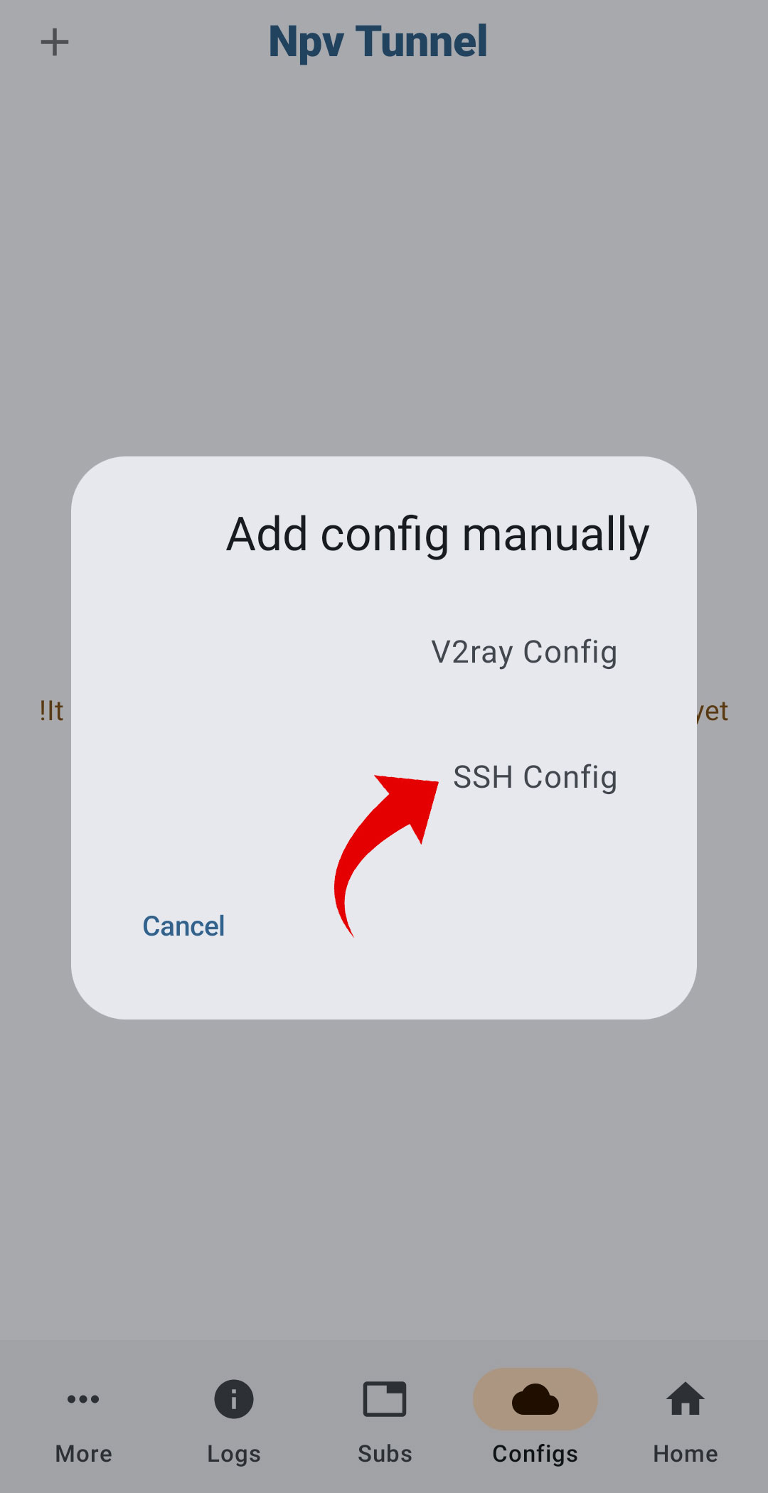 انتخاب کانفیگ ssh روی npv tunnel