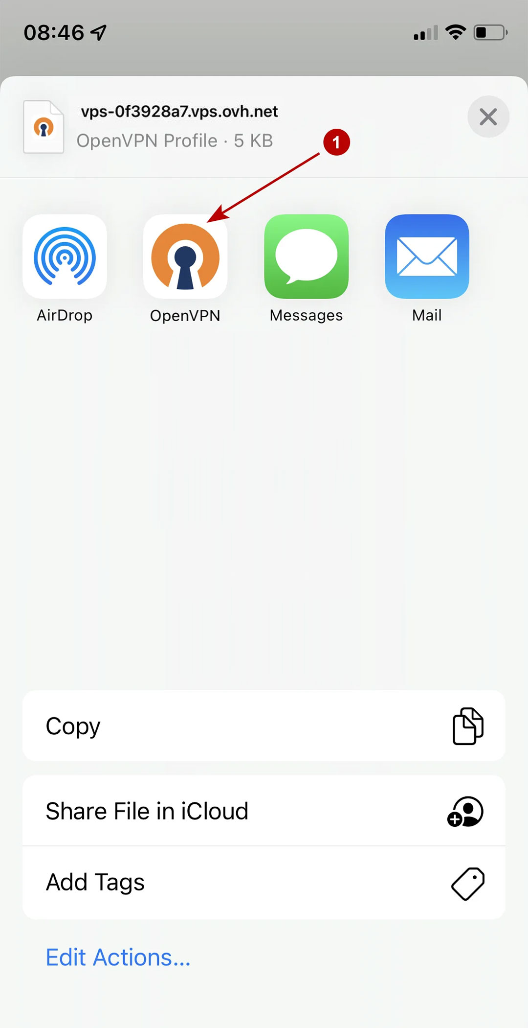 انتخاب openvpn برای آپلود کانفیگ